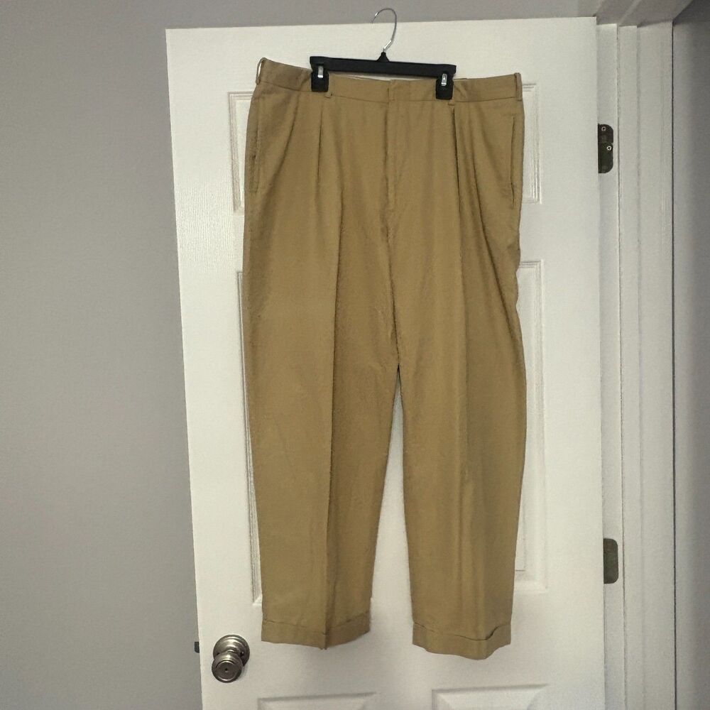 Ralph Lauren Polo Golf Pants Mens 38X32 Tan Khaki Pleated Cuffed Chino